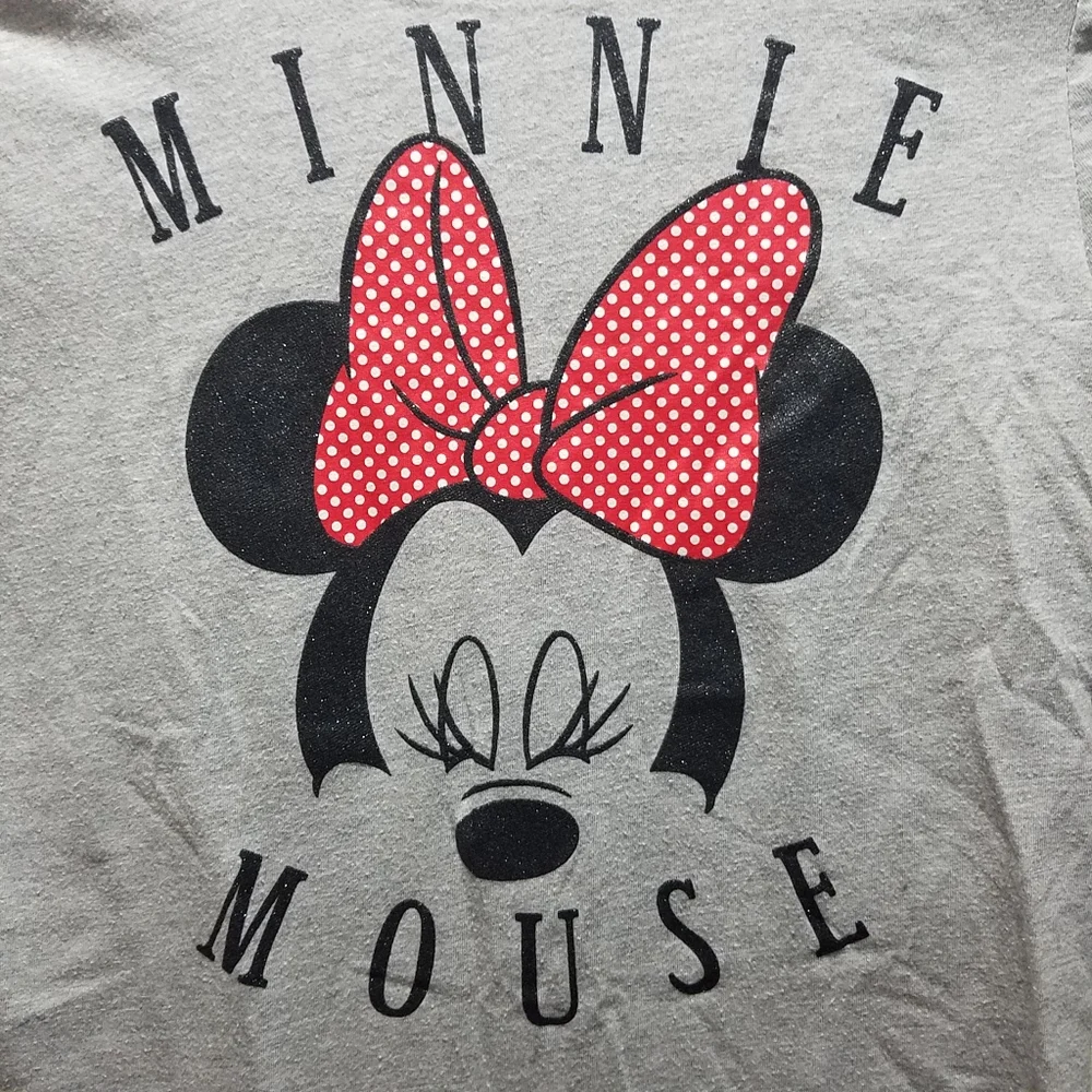 Disney Minnie Mouse Gray Long Sleeve Shirt with Bow Large L Girls 10/12